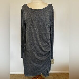 Leith Charcoal Gray Long Sleeve Ruched Knit Dress